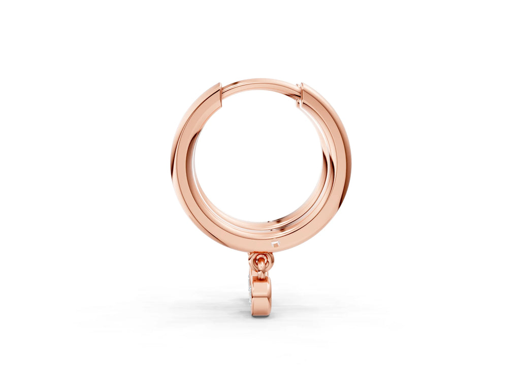 Rose gold Round Diamond Bezel Drop Huggie Hoop Earrings