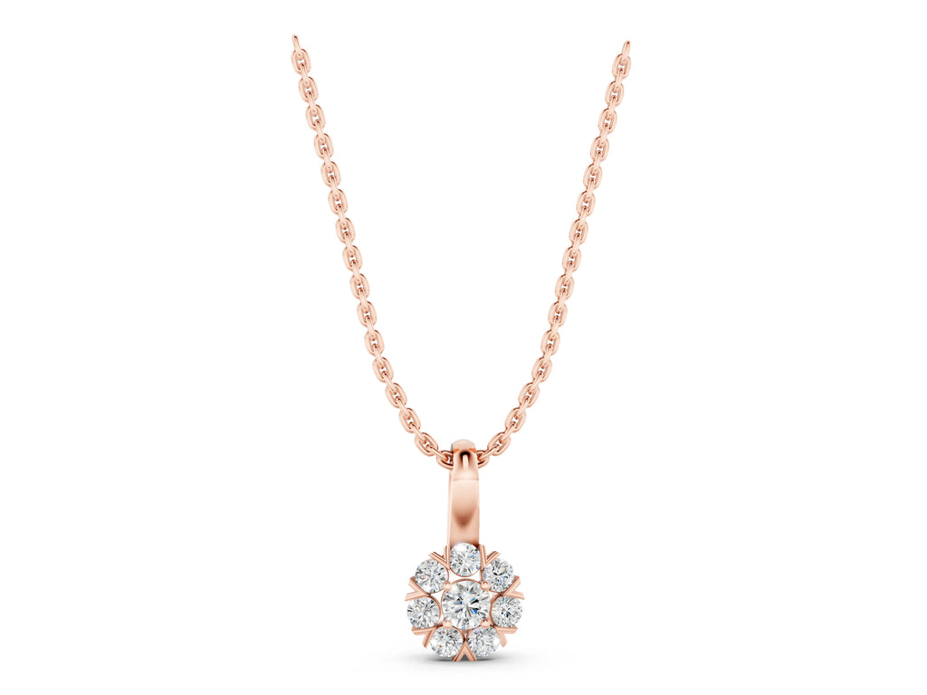 Rose gold Round Diamond Floral Cluster Pendant with Prong Setting