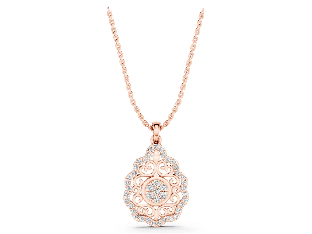 Rose gold Round Diamond Halo Pendant with Filigree Design
