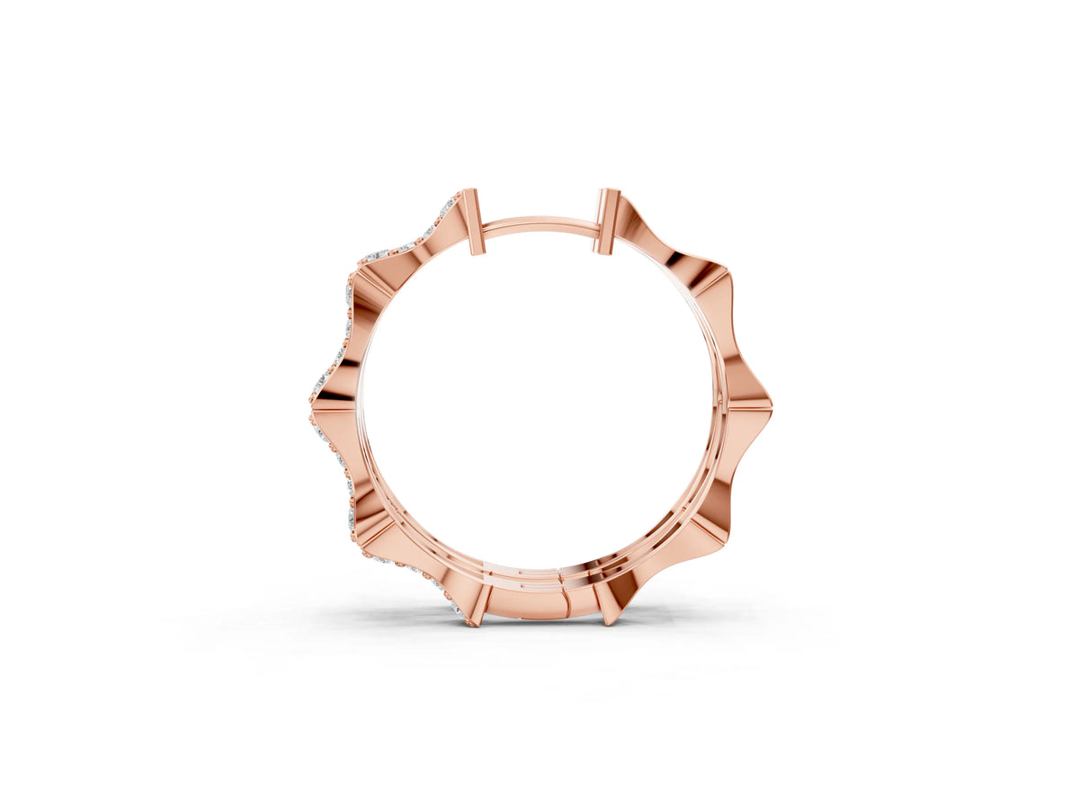 Rose gold Round Diamond Pavé Bamboo Hoop Earrings with Four-Prong Setting
