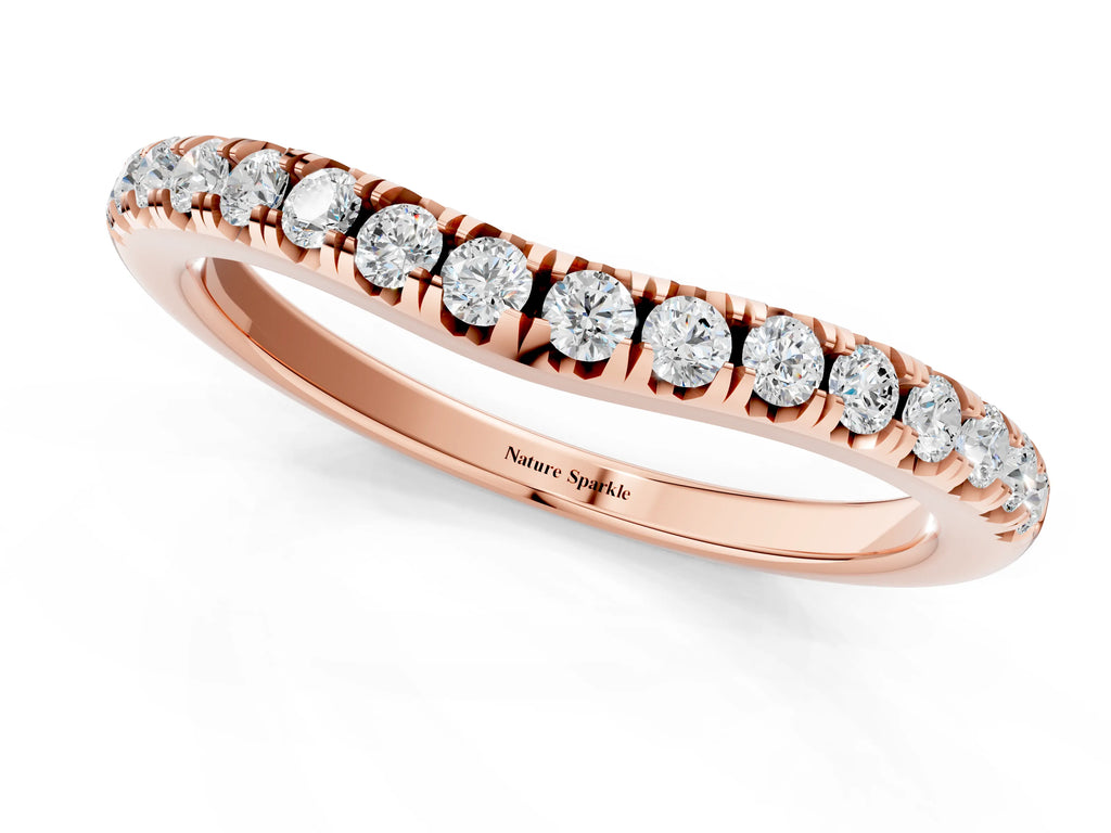 Rose gold Round Diamond Pavé Curved Band with Shared Prong Setting