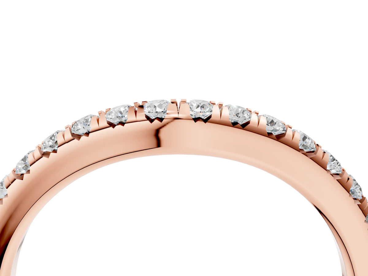 Rose gold Round Diamond Pavé Curved Band with Shared Prong Setting