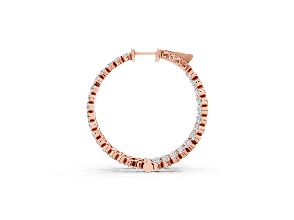 Rose gold Round Diamond Prong Set Hoop Earrings