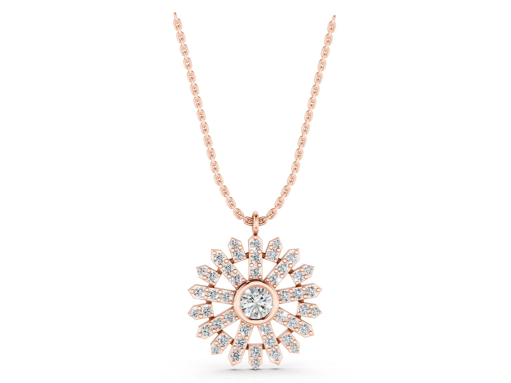 Rose gold Round Diamond Snowflake Pendant with Pavé Setting