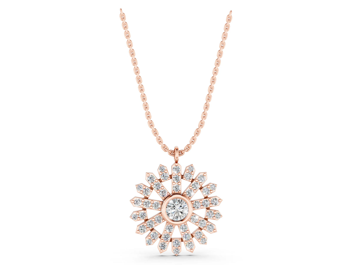 Rose gold Round Diamond Snowflake Pendant with Pavé Setting
