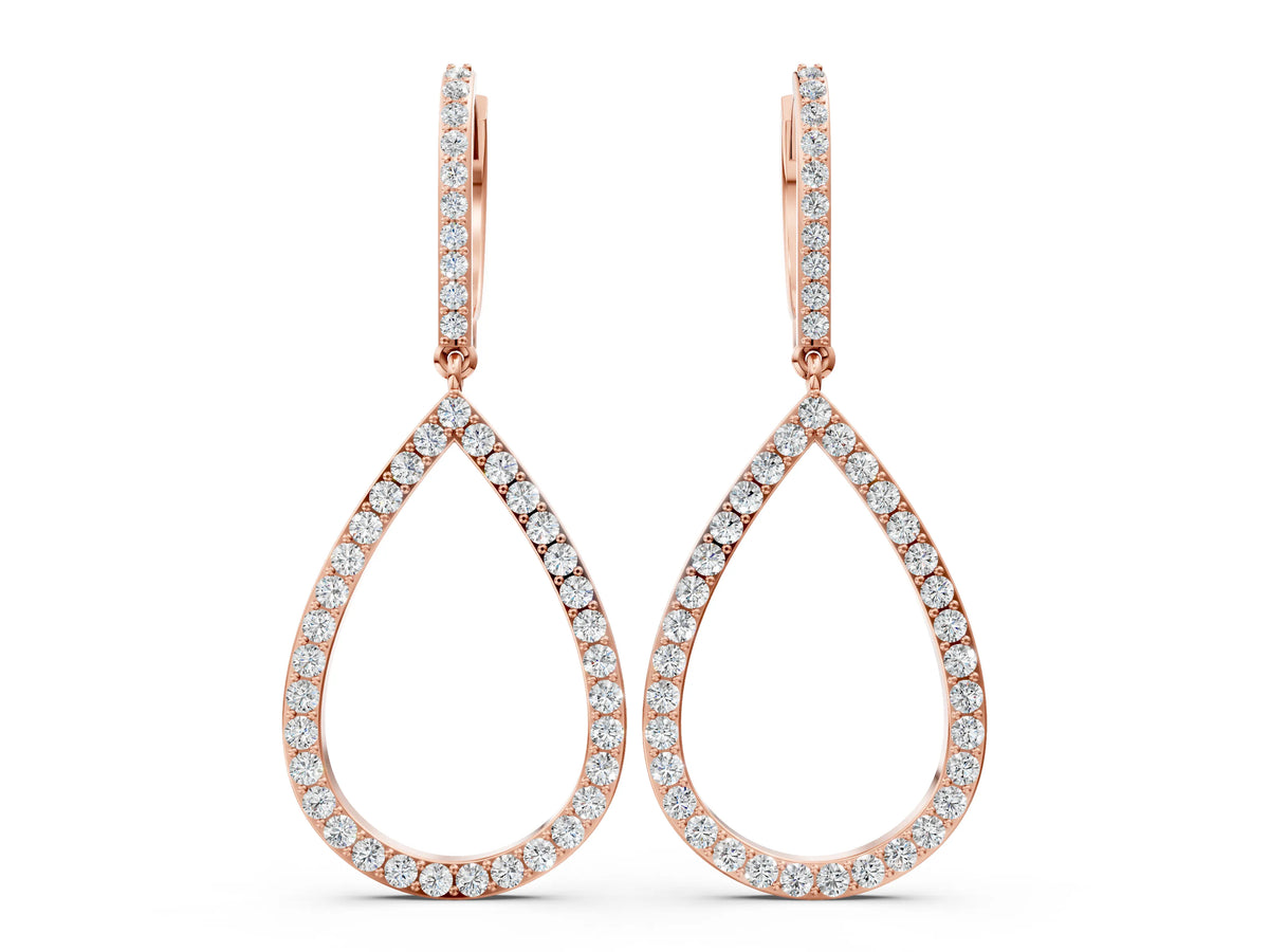 Rose gold Round Diamond Teardrop Drop Earrings