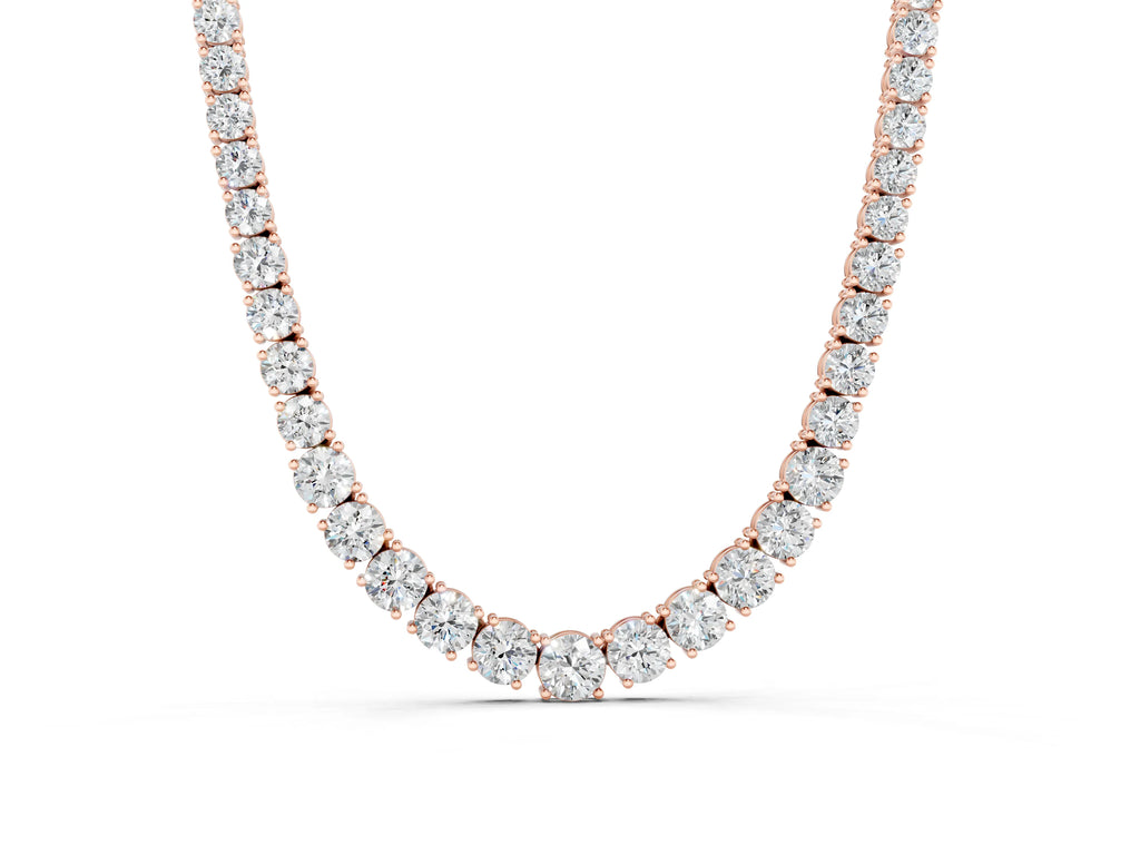Rose gold Round Diamond Tennis Necklace with Prong Setting