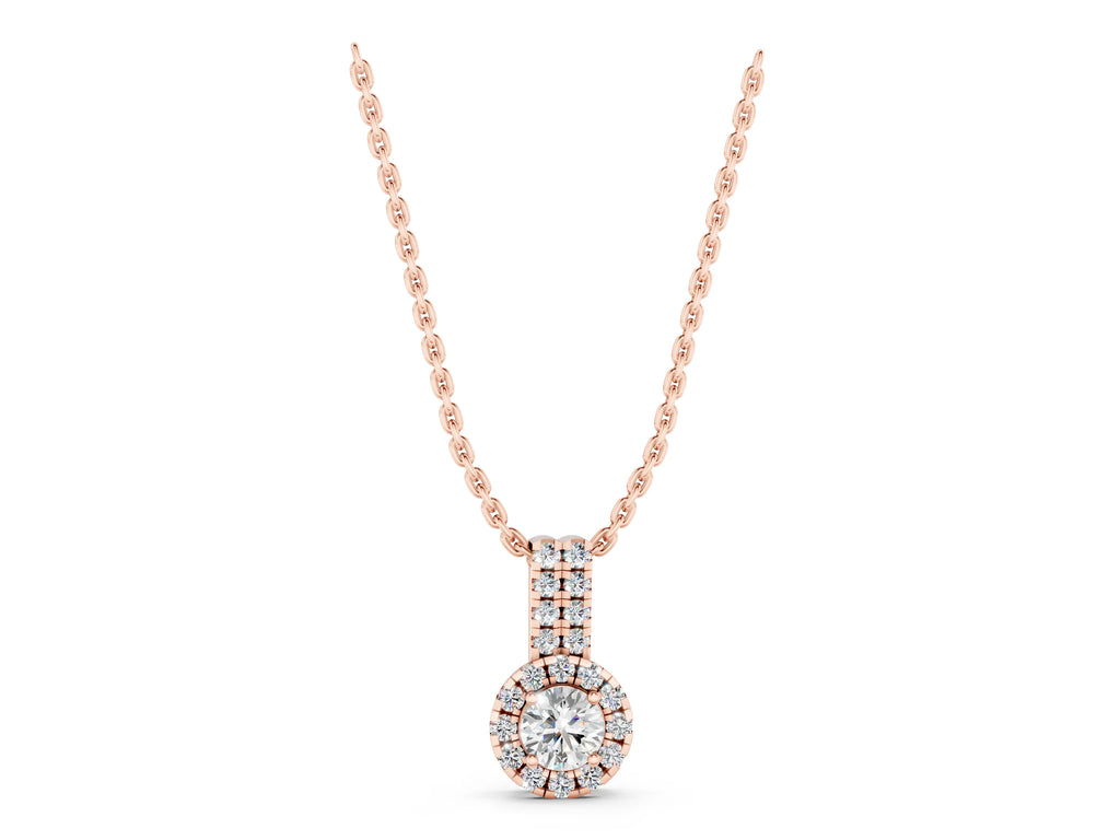 Rose gold Round Halo Diamond Pendant with Double Prong Setting