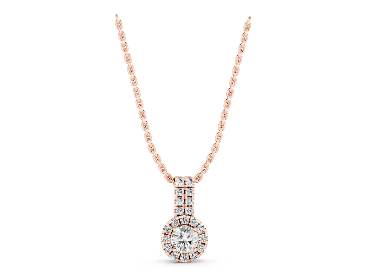 Rose gold Round Halo Diamond Pendant with Double Prong Setting