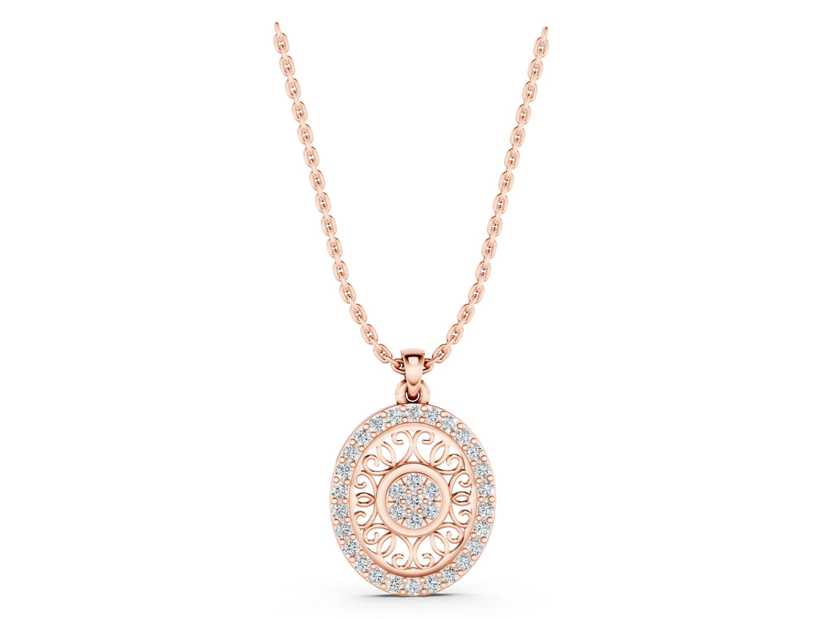 Rose gold Round Halo Filigree Pendant with Pavé Setting
