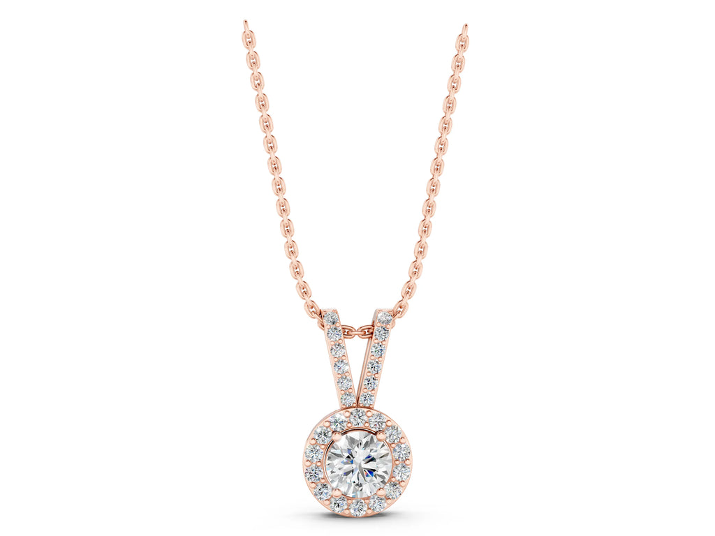 Rose gold Round Halo Pendant with Prong Setting