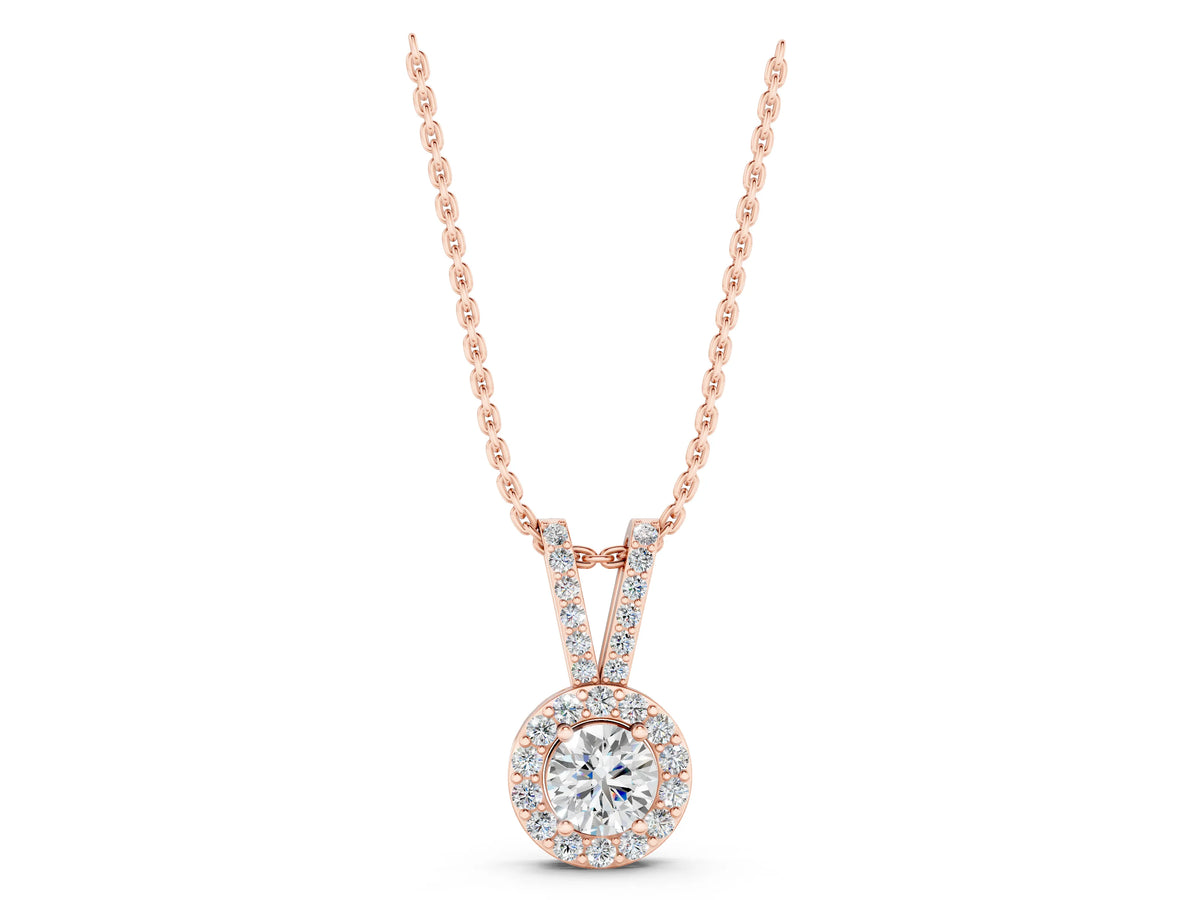 Rose gold Round Halo Pendant with Prong Setting