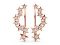 Rose gold Star Cluster Diamond Crescent Earrings with Round Cut Stones on a Curved Band and Prong Setting
