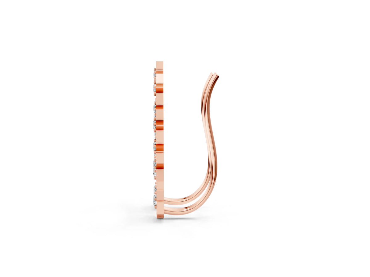 Rose gold Star Cluster Diamond Crescent Earrings with Round Cut Stones on a Curved Band and Prong Setting