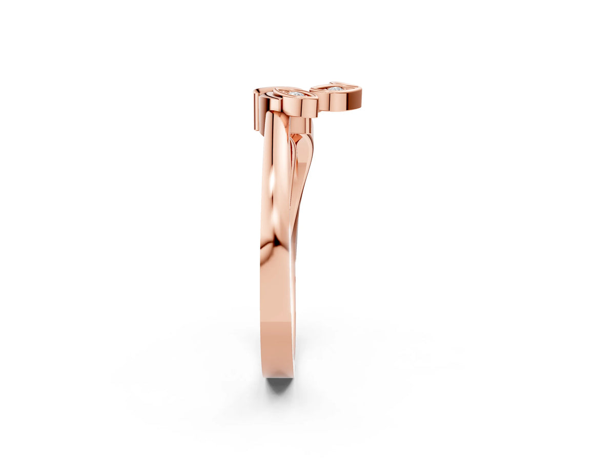 Rose gold Three-Stone Round Diamond Leaf Bypass Ring with Bezel Setting