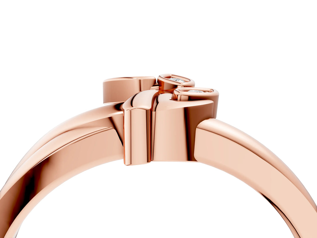 Rose gold Three-Stone Round Diamond Leaf Bypass Ring with Bezel Setting