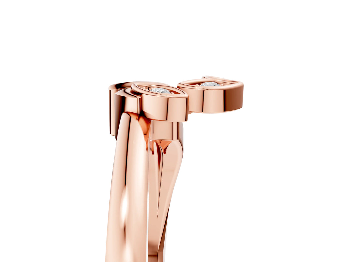 Rose gold Three-Stone Round Diamond Leaf Bypass Ring with Bezel Setting