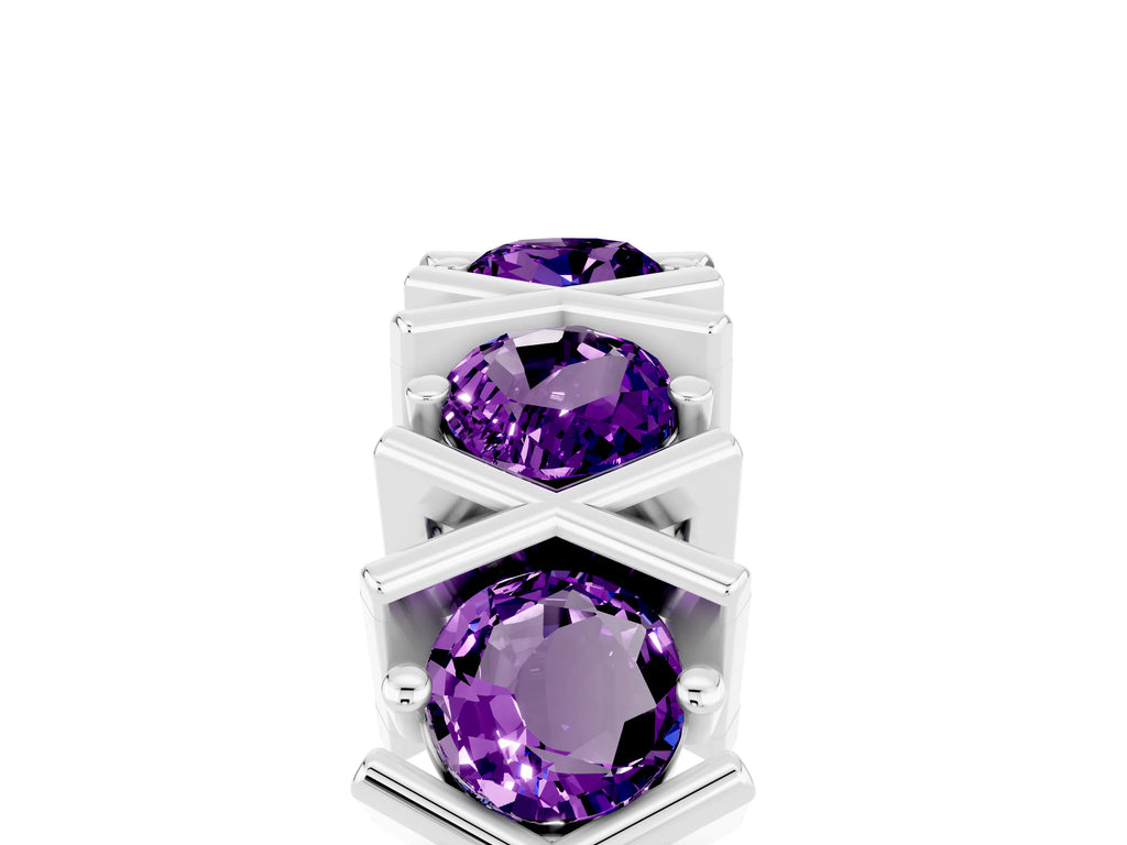 Round Amethyst Channel Set Band in Platinum with X-Prong Detail