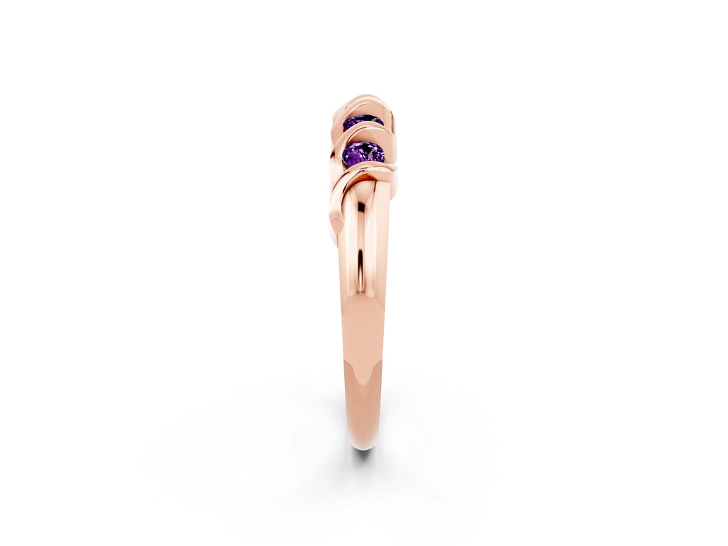 Round Amethyst Eternity Band in Rose gold with Twist Prong Setting