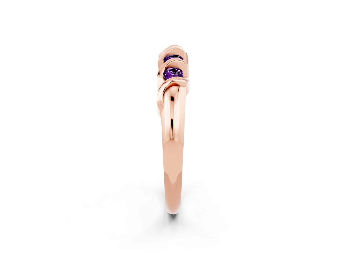 Round Amethyst Eternity Band in Rose gold with Twist Prong Setting