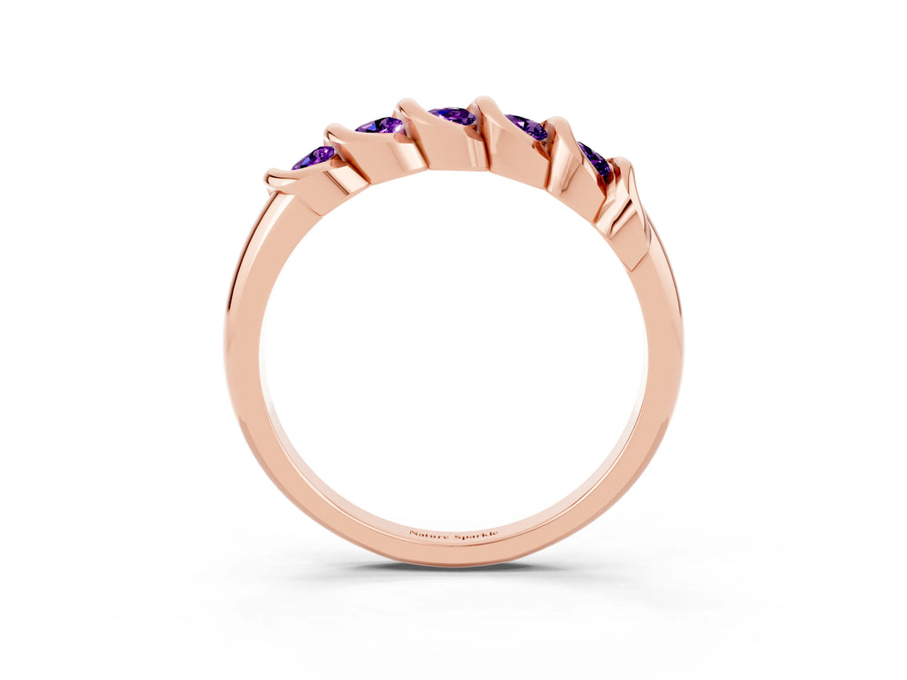 Round Amethyst Eternity Band in Rose gold with Twist Prong Setting