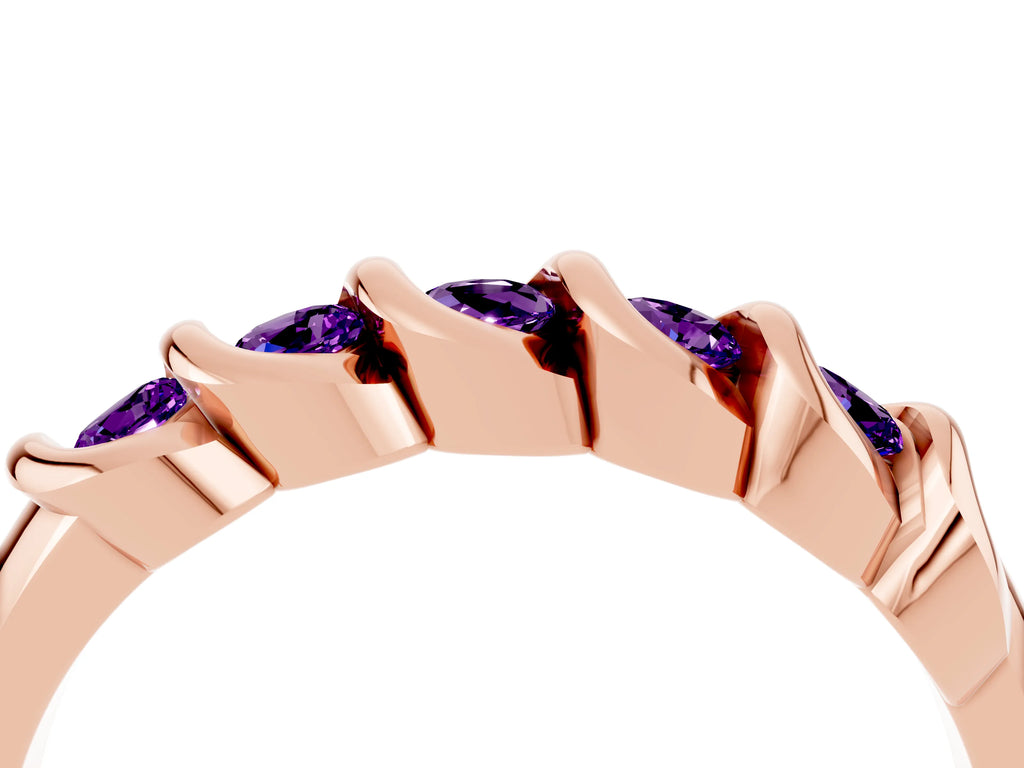 Round Amethyst Eternity Band in Rose gold with Twist Prong Setting