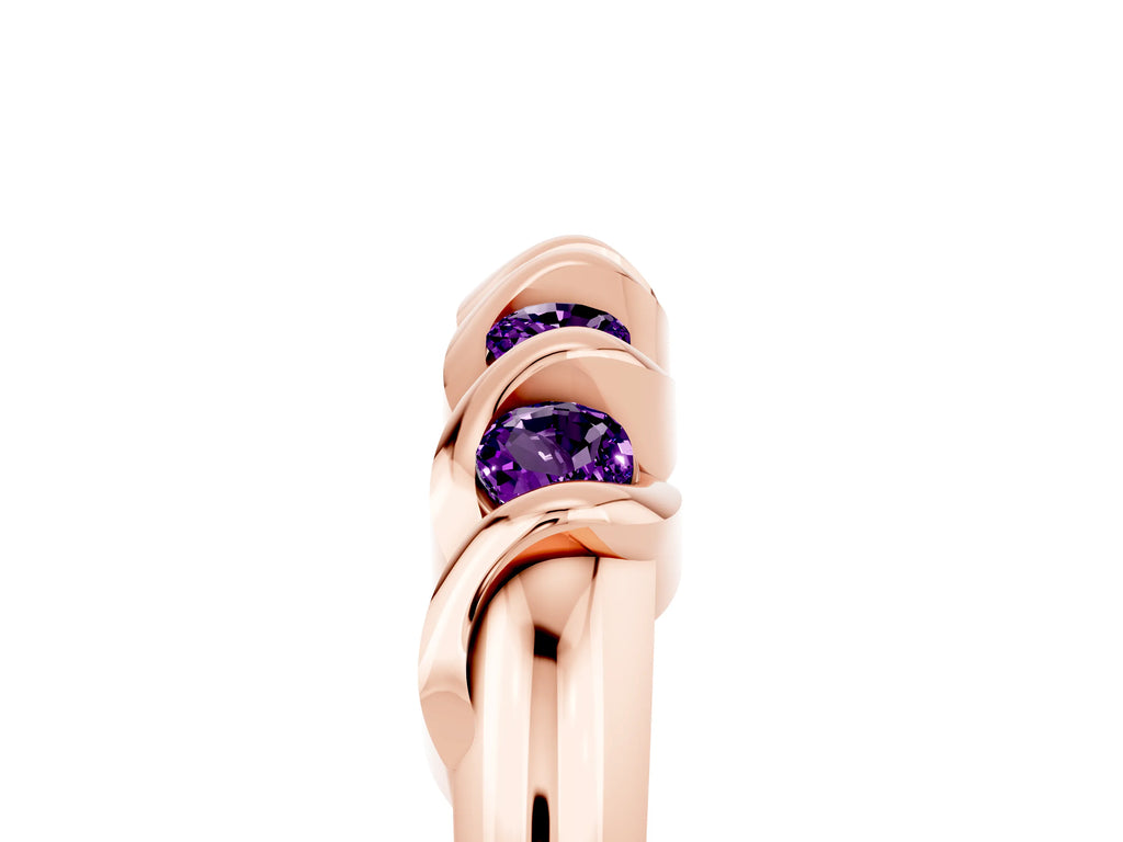 Round Amethyst Eternity Band in Rose gold with Twist Prong Setting