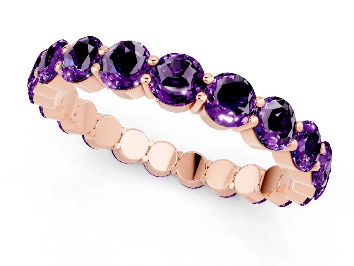 Round Amethyst Eternity Band in Rose gold with U-Prong Setting