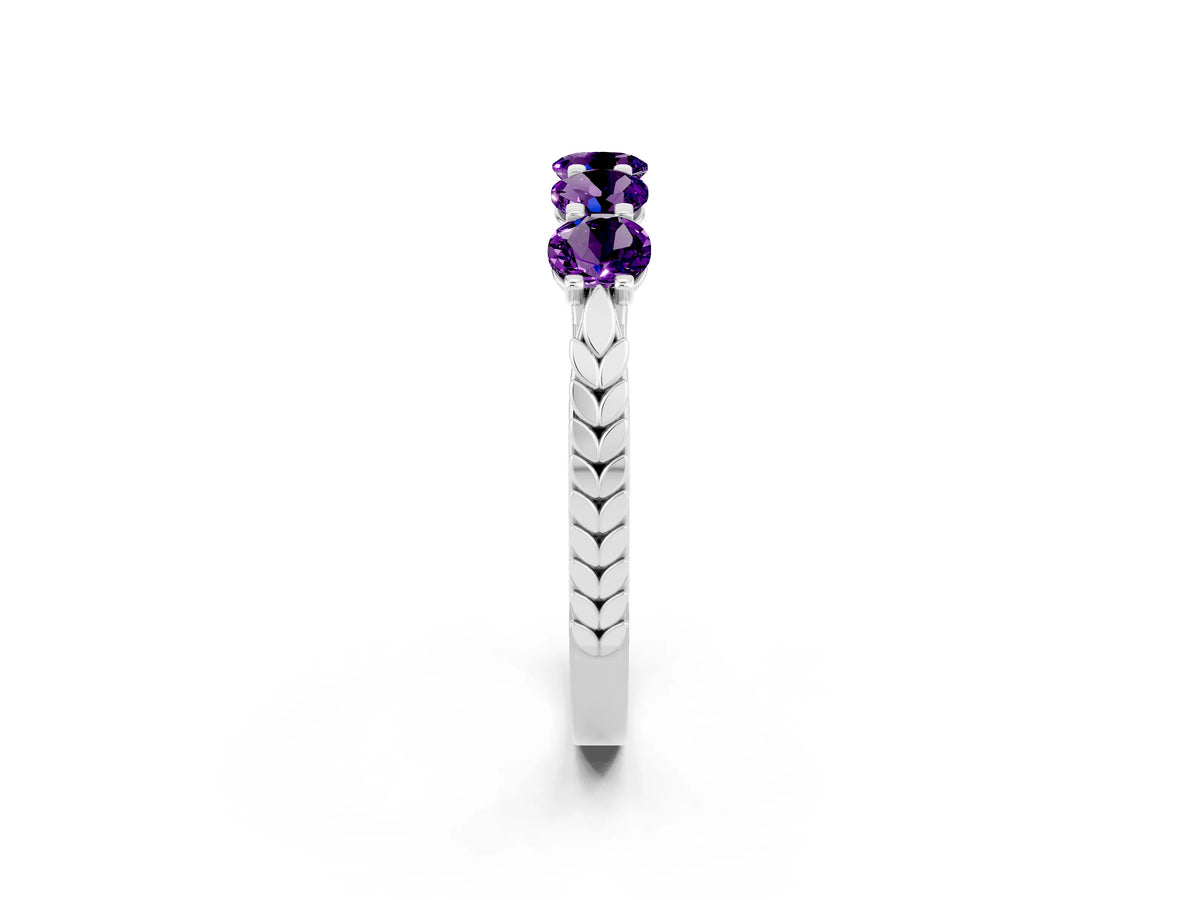 Round Amethyst Five-Stone Band in Silver with Prong Setting