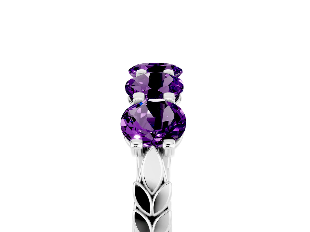Round Amethyst Five-Stone Band in Silver with Prong Setting
