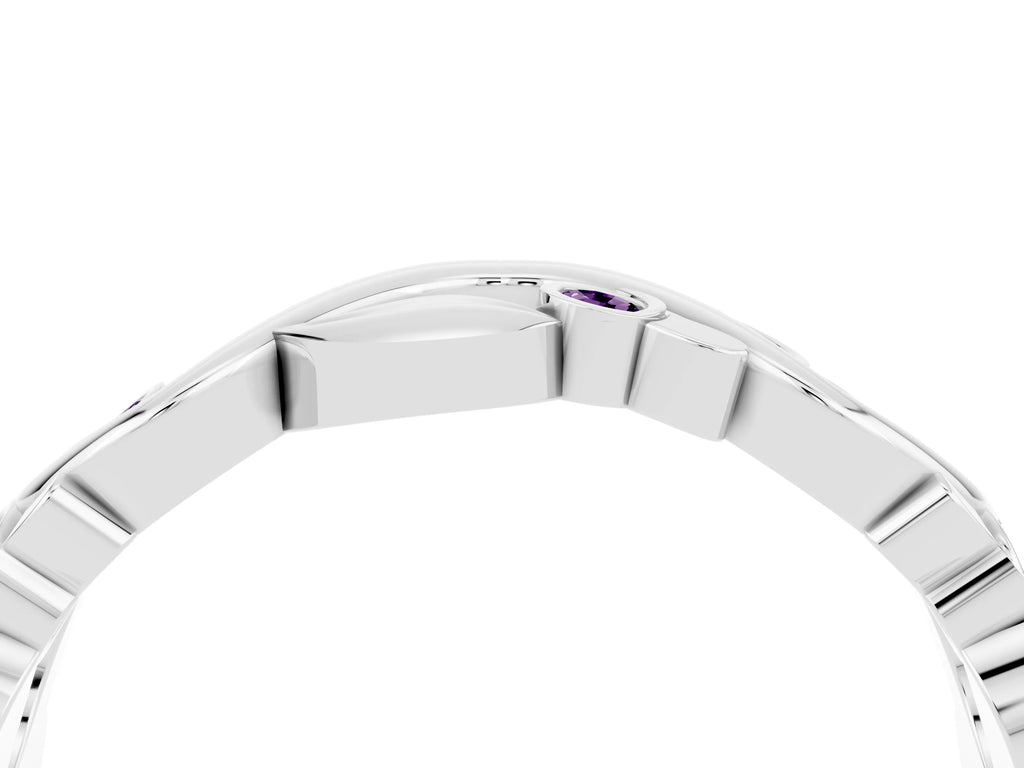 Round Amethyst Leaf Motif Eternity Band in Platinum with Bezel Setting