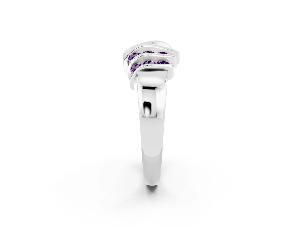 Round Amethyst Multi-Row Crossover Band in Silver with Polished Curves