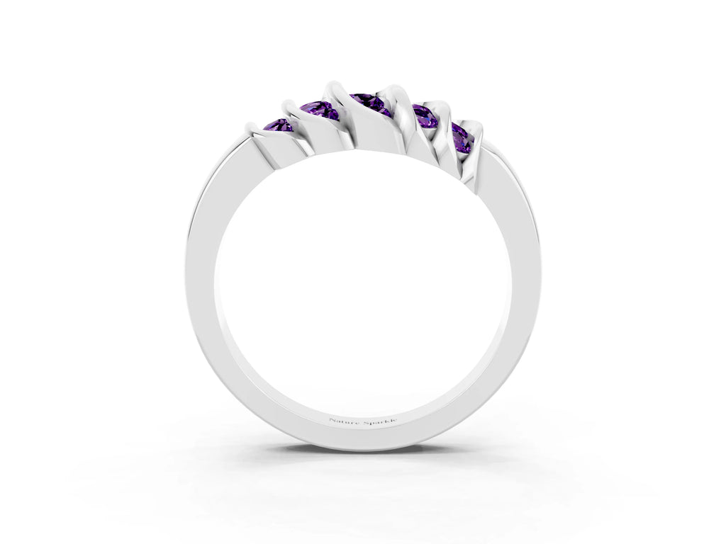 Round Amethyst Multi-Row Crossover Band in Silver with Polished Curves
