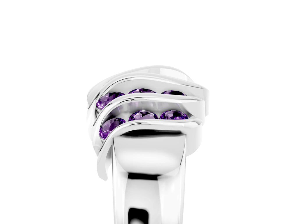 Round Amethyst Multi-Row Crossover Band in Silver with Polished Curves