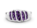 Round Amethyst Multi-Row Crossover Band in White gold with Polished Curves