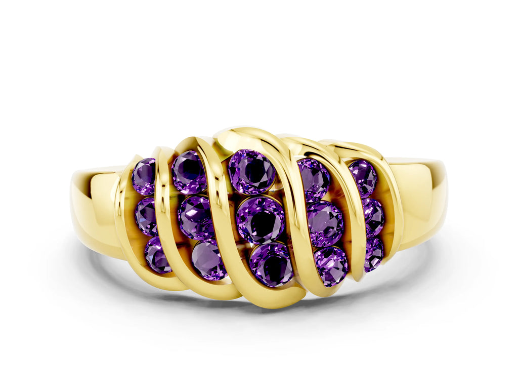 Round Amethyst Multi-Row Crossover Band in Yellow gold with Polished Curves