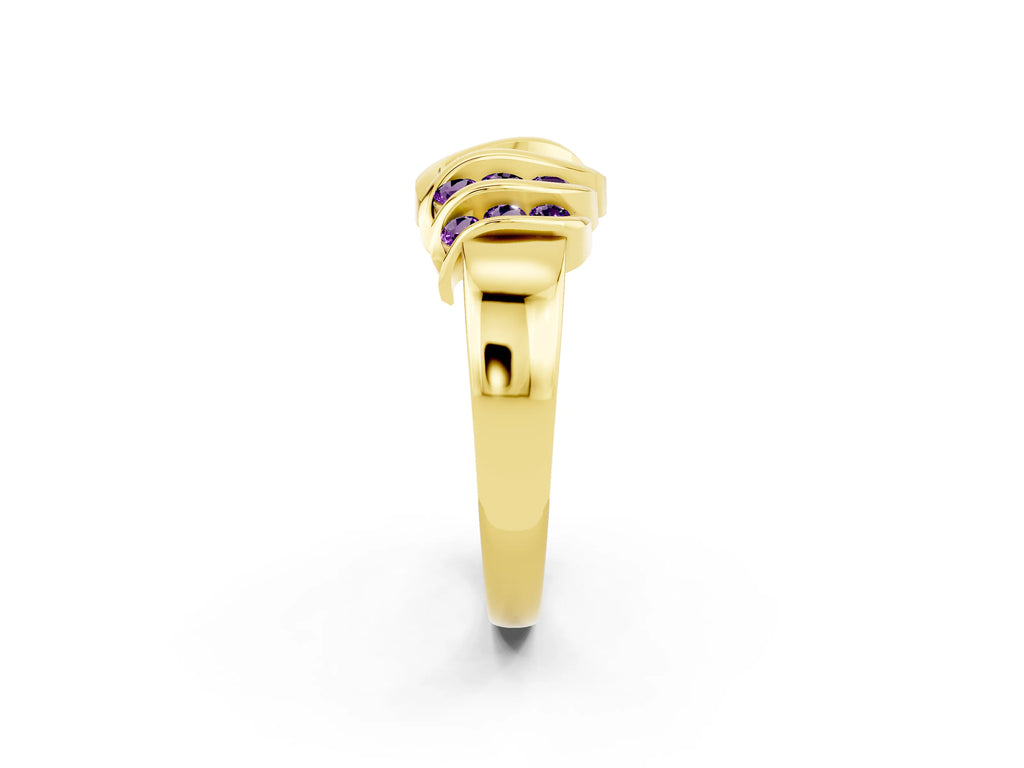 Round Amethyst Multi-Row Crossover Band in Yellow gold with Polished Curves