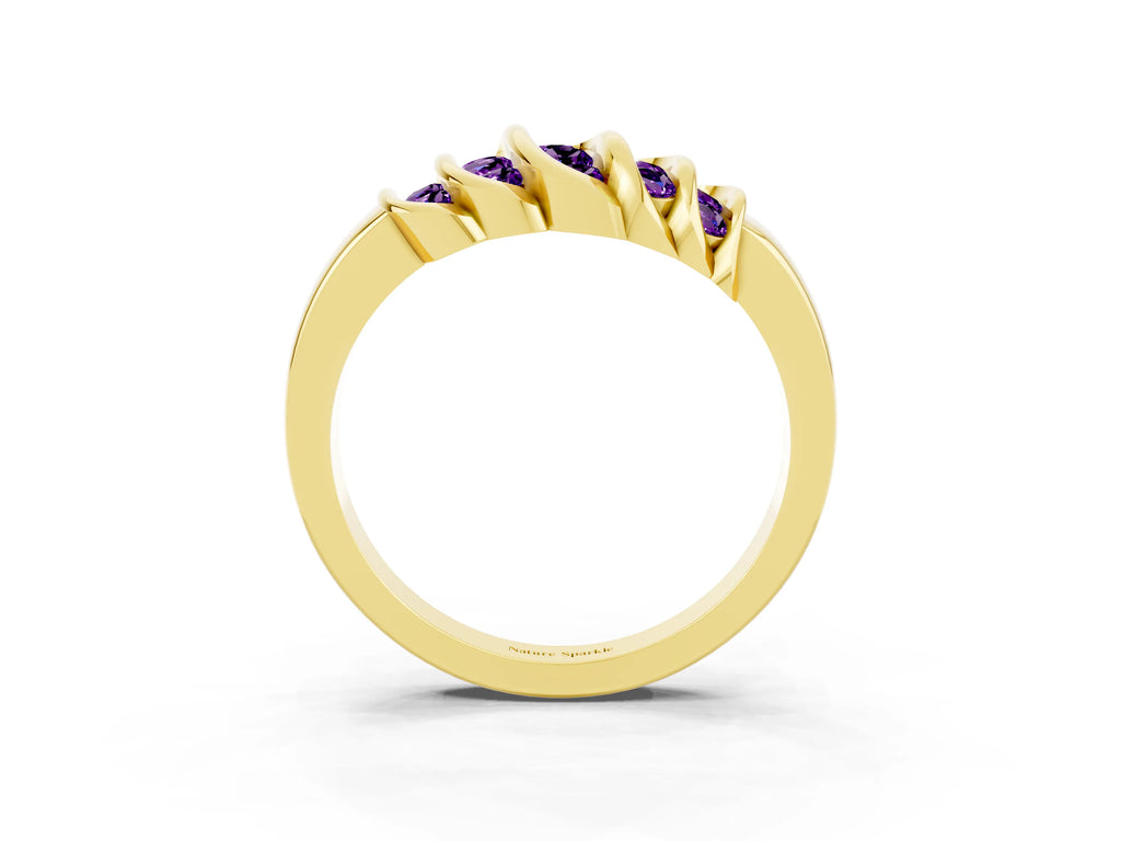 Round Amethyst Multi-Row Crossover Band in Yellow gold with Polished Curves