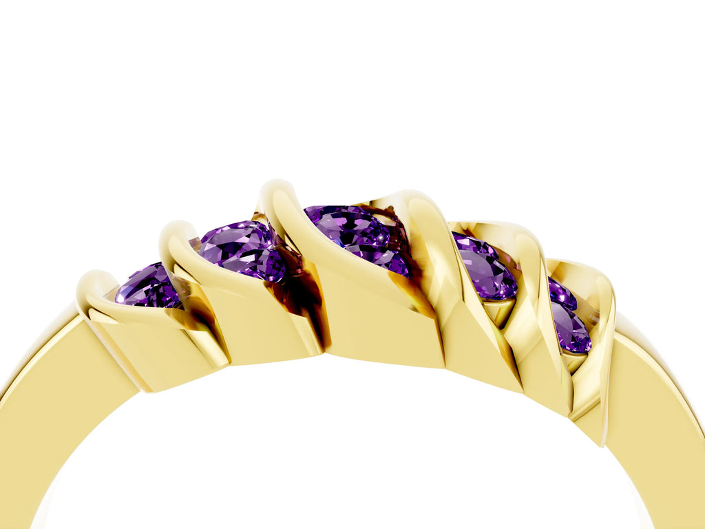 Round Amethyst Multi-Row Crossover Band in Yellow gold with Polished Curves