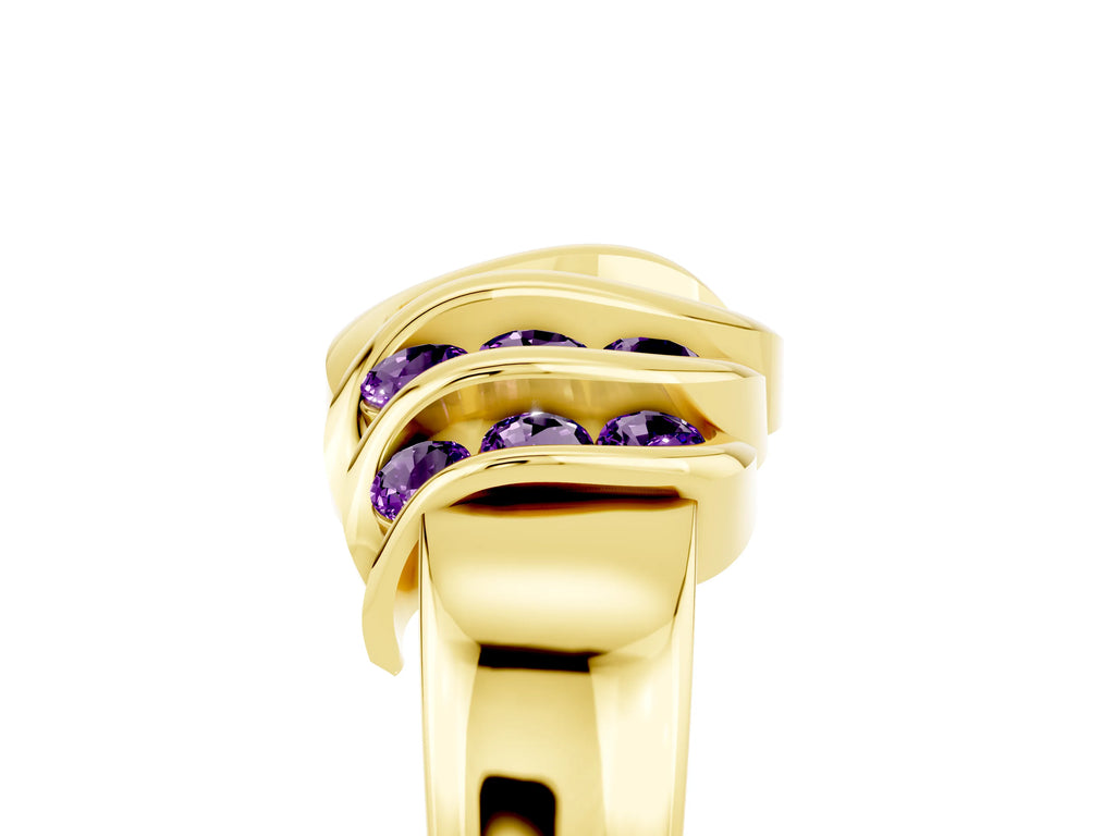 Round Amethyst Multi-Row Crossover Band in Yellow gold with Polished Curves