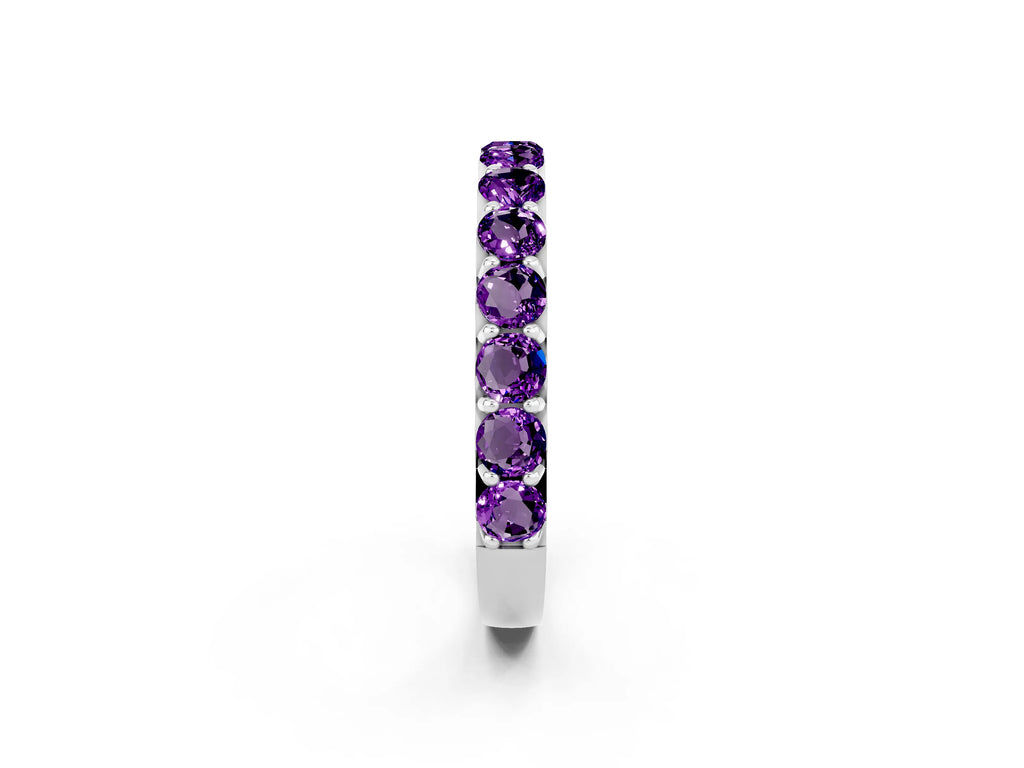 Round Amethyst Polished Half Eternity Band in Silver with Classic Prong Setting