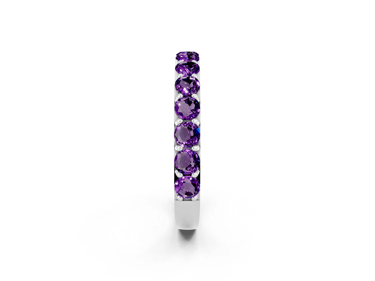 Round Amethyst Polished Half Eternity Band in Silver with Classic Prong Setting