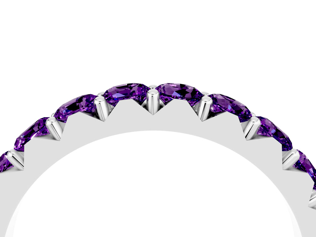 Round Amethyst Polished Half Eternity Band in Silver with Classic Prong Setting