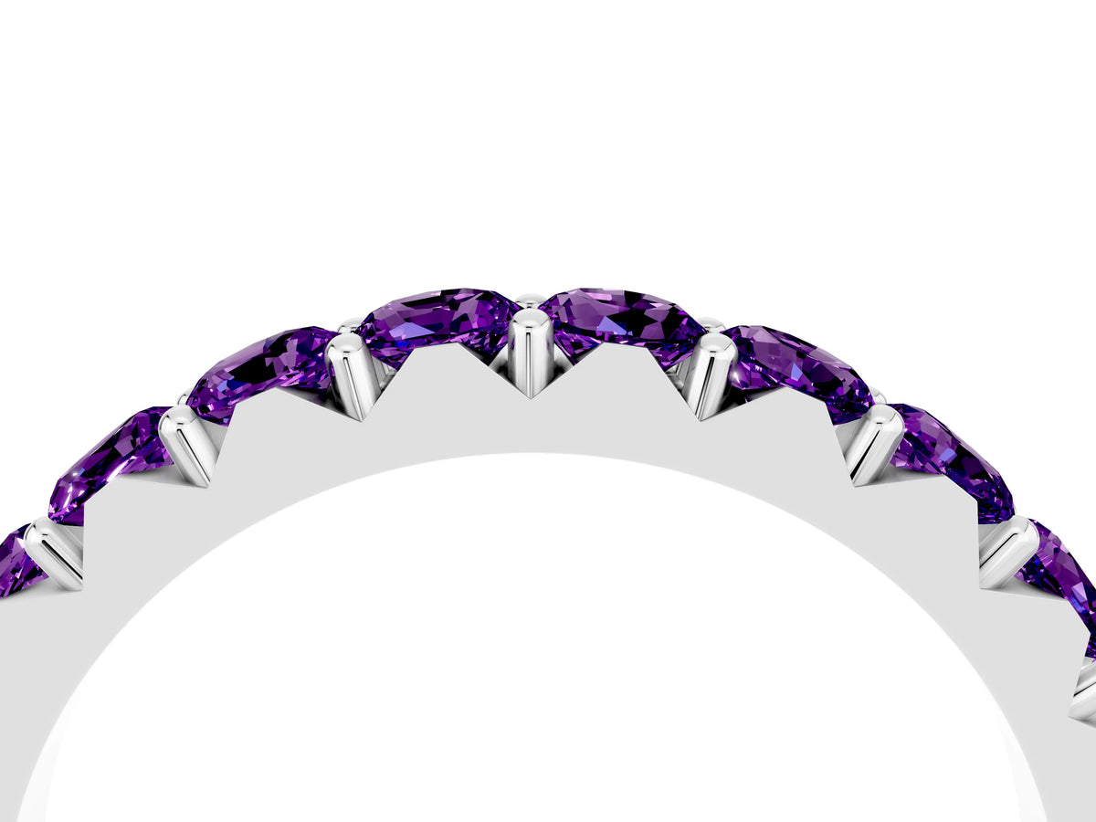 Round Amethyst Polished Half Eternity Band in Silver with Classic Prong Setting