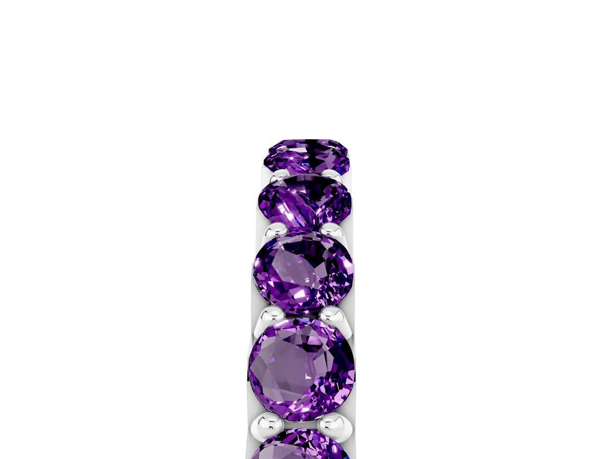 Round Amethyst Polished Half Eternity Band in Silver with Classic Prong Setting