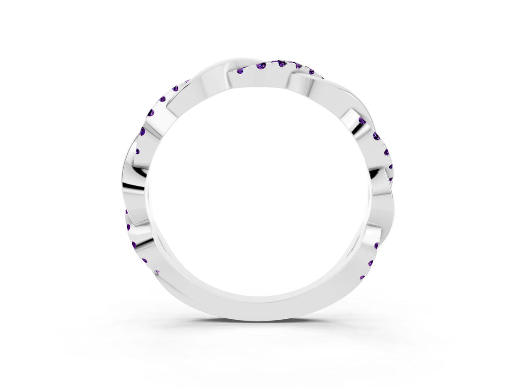 Round Amethyst Twist Eternity Band in Platinum with Pavé Setting