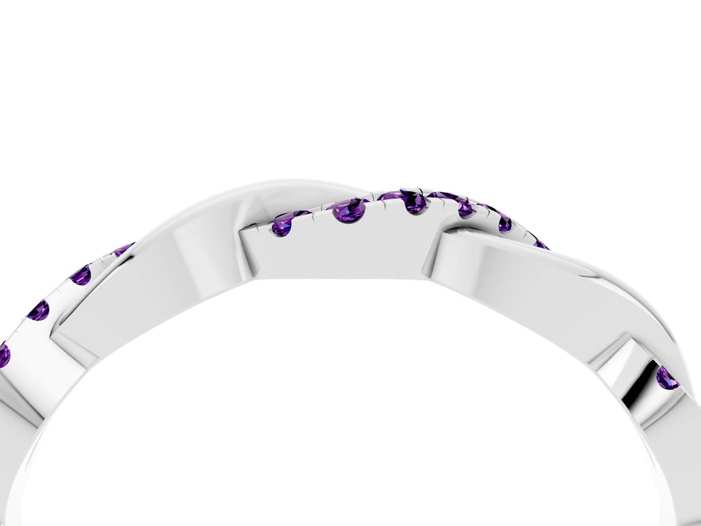 Round Amethyst Twist Eternity Band in Platinum with Pavé Setting