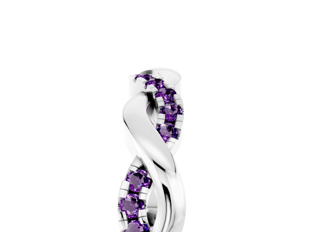 Round Amethyst Twist Eternity Band in Platinum with Pavé Setting