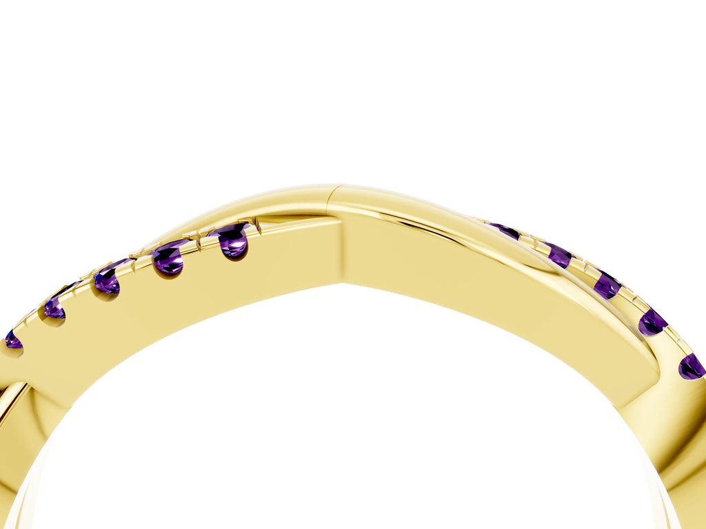 Round Amethyst Twisted Infinity Band in Yellow gold with Prong Setting