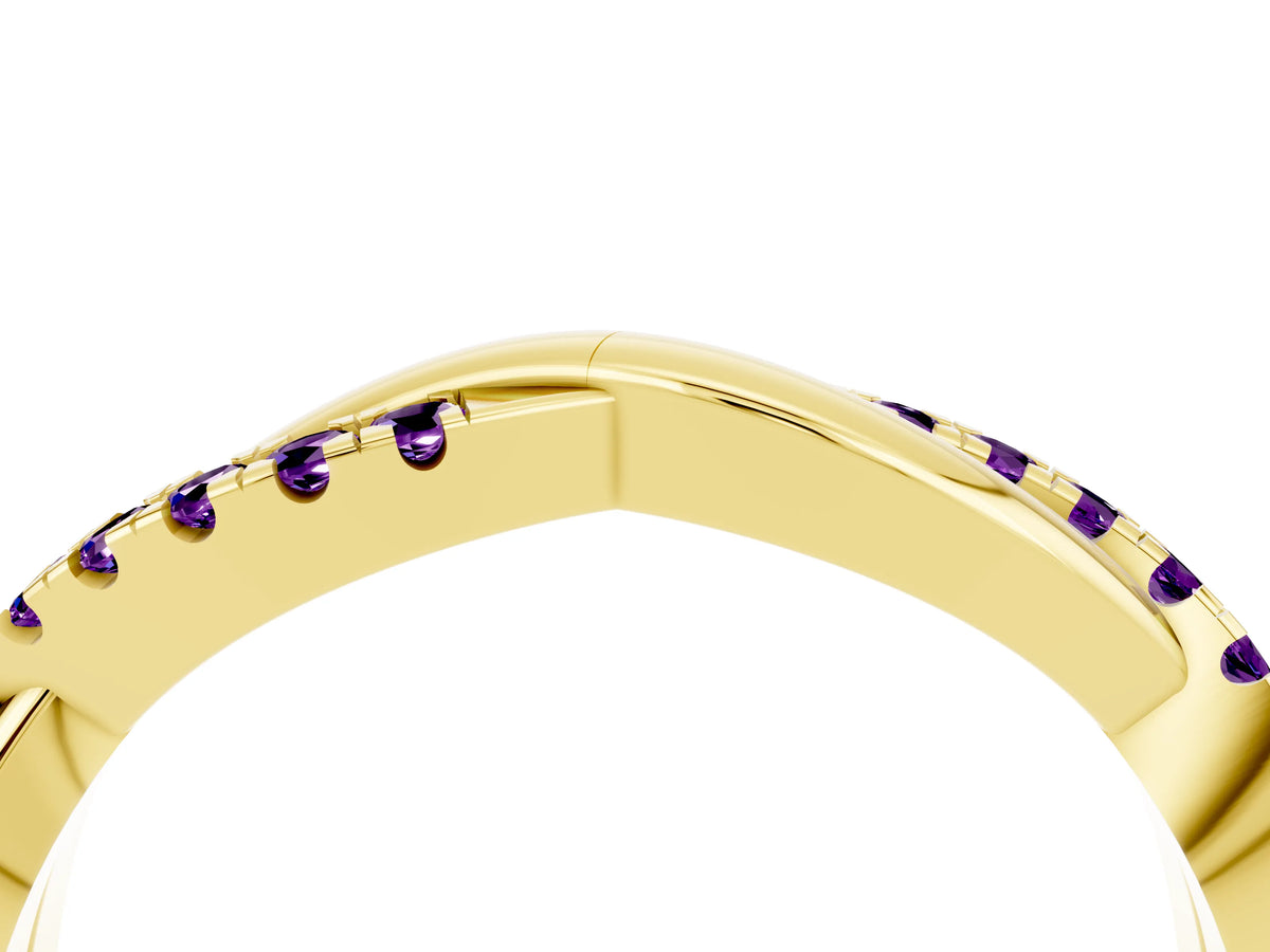 Round Amethyst Twisted Infinity Band in Yellow gold with Prong Setting
